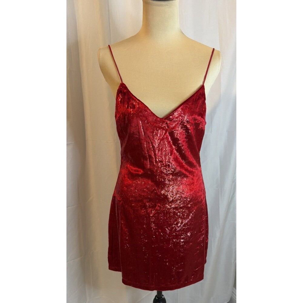 B. right Shiny Velvet Mini Dress Red Spaghetti Strap Women’s Size S